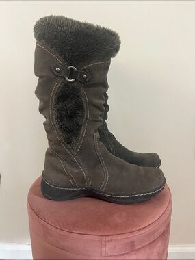 BareTraps Dark Brown Suede Mid-Calf Faux-Fur Boots